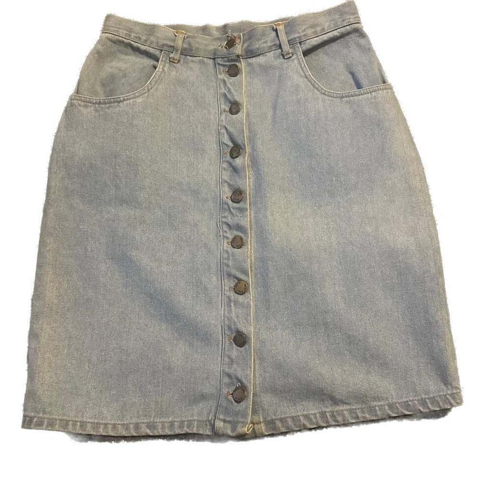 Retro 90s Neutral Zone Blue Denim Button-Front Minimalist Mini Skirt